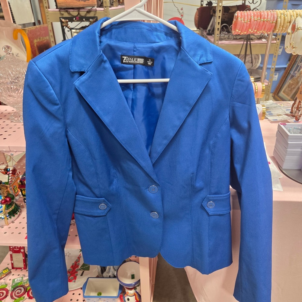 7th Avenue Design Studio Blue Blazer Size 10 Two Button Career